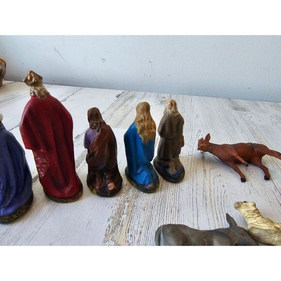Vintage Germany paper mache nativity Wiseman Joseph Jesus animals Xmas décor - Picture 8 of 8